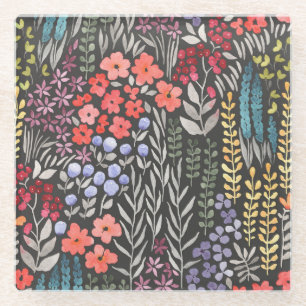 Posavasos De Vidrio Flores de prado: Floral sin costuras acuarela