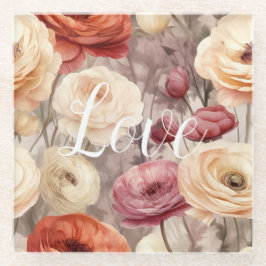 Posavasos De Vidrio Flores de primavera de crema de borgoña adoran