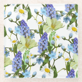 Posavasos De Vidrio Flores de primavera. Narciso, moscari, margarita. 
