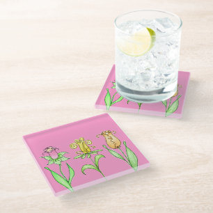 Posavasos De Vidrio Flores de primavera pastel
