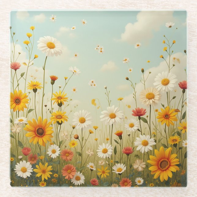 Posavasos De Vidrio flores de tipo primavera (Anverso)