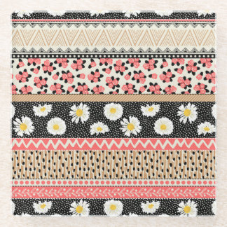 Posavasos De Vidrio Flores decorativas: Patrón de mosaico de mosaico d