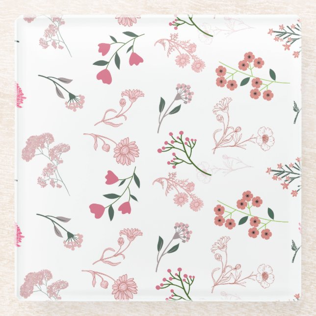 Posavasos De Vidrio Flores Delicadas y Variadas en la impresión de pat (Anverso)