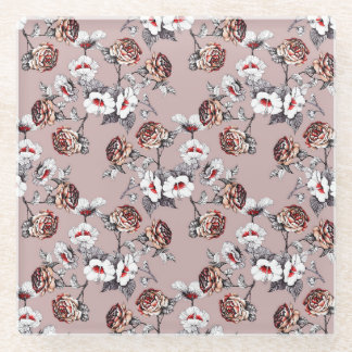 Posavasos De Vidrio Flores dibujadas a mano, acuarela rosa.