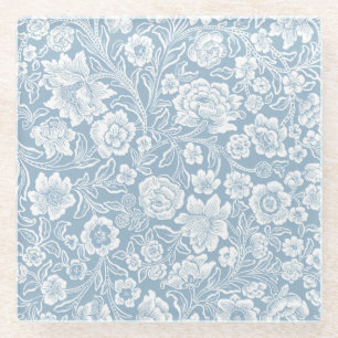 Posavasos De Vidrio Flores Dibujadas a Mano, Arte Botánico Gris Azul B