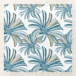 Posavasos De Vidrio Flores Gerbera, Diseño Vintage Seamless.