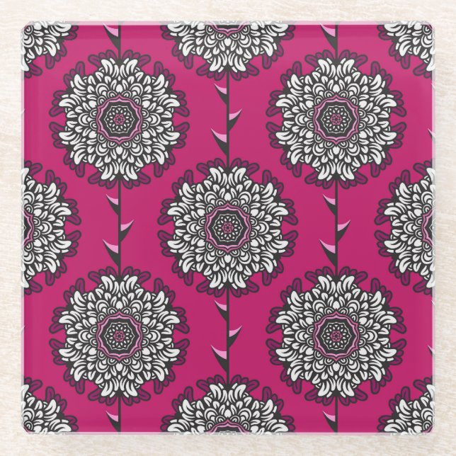 Posavasos De Vidrio Flores Gráficas Florales Pink Seamless (Anverso)