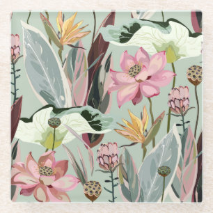 Posavasos De Vidrio Flores grandes Ilustracion floral vintage