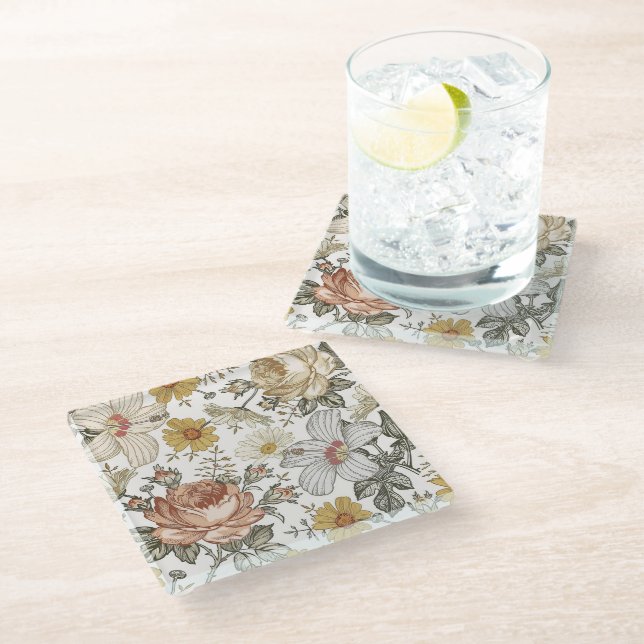 Posavasos De Vidrio Flores hermosas (Angular)