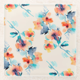 Posavasos De Vidrio Flores hibiscus: Patrón de Ilustracion acuarela
