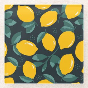 Posavasos De Vidrio Flores Lemones, Textura Vintage De Verano.