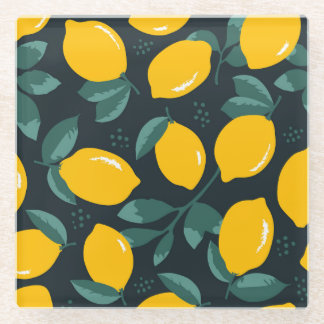 Posavasos De Vidrio Flores Lemones, Textura Vintage De Verano.