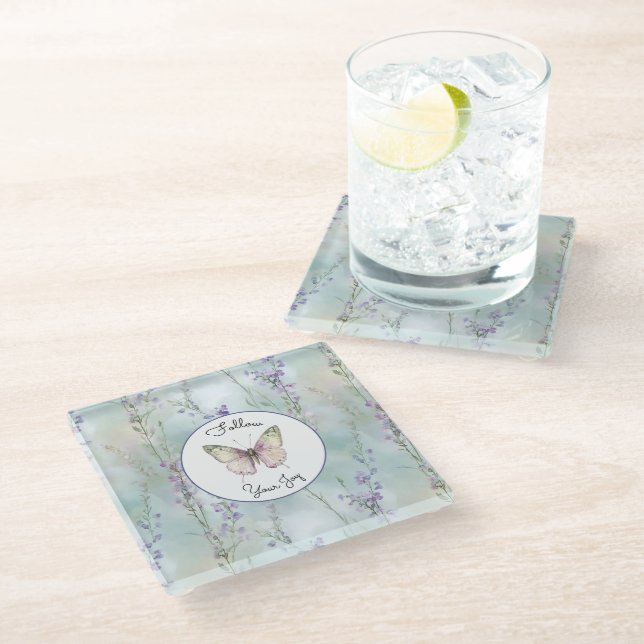 Posavasos De Vidrio Flores lilas bonitas románticas (Angular)