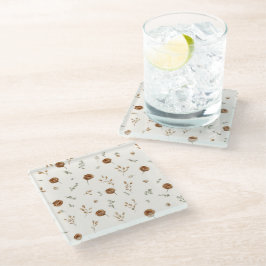 Posavasos De Vidrio Flores Marrones Crema