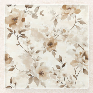 Posavasos De Vidrio Flores Marrones Crema