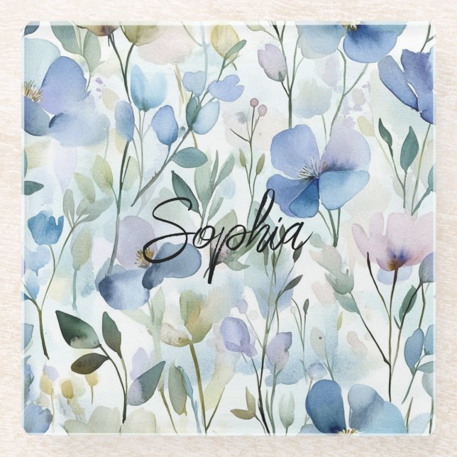 Posavasos De Vidrio Flores Moradas Bonitas (Anverso)