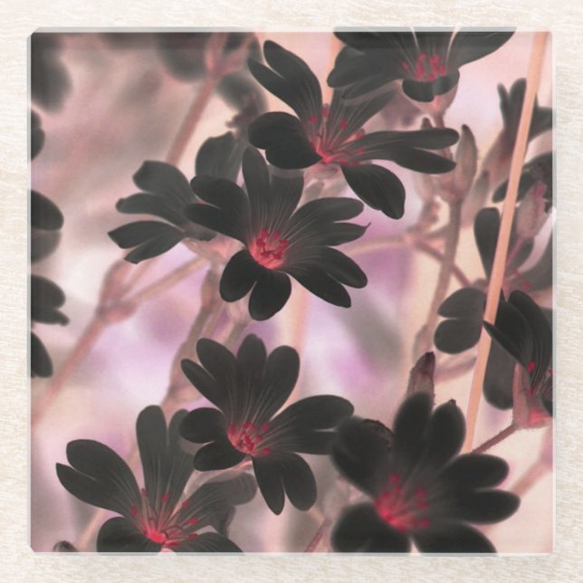 Posavasos De Vidrio Flores Moradas de Monograma Elegante (Anverso)