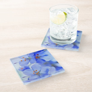 Posavasos De Vidrio flores moradas delicadas con naranja