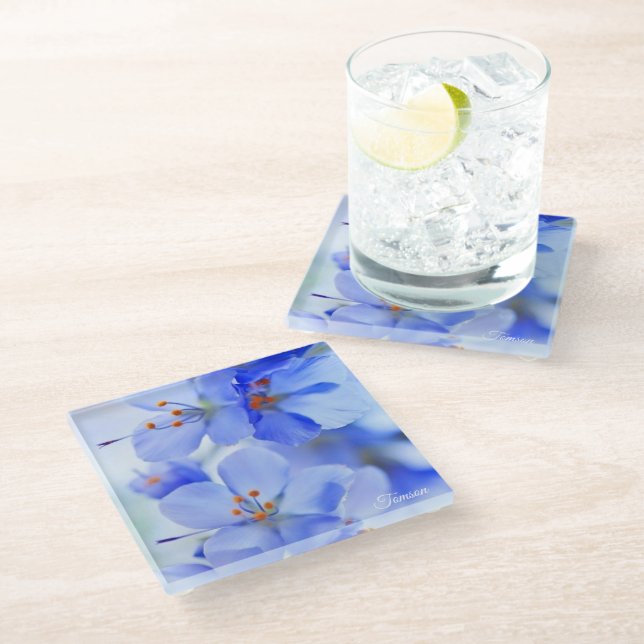 Posavasos De Vidrio flores moradas delicadas con naranja (Angular)