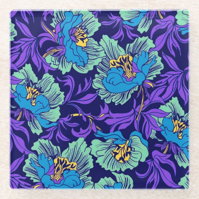 Posavasos De Vidrio Flores moradas y azules William Morris (Anverso)