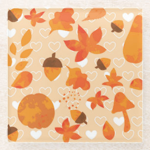 Posavasos De Vidrio Flores naranjas: Patrón Doodle de mano.