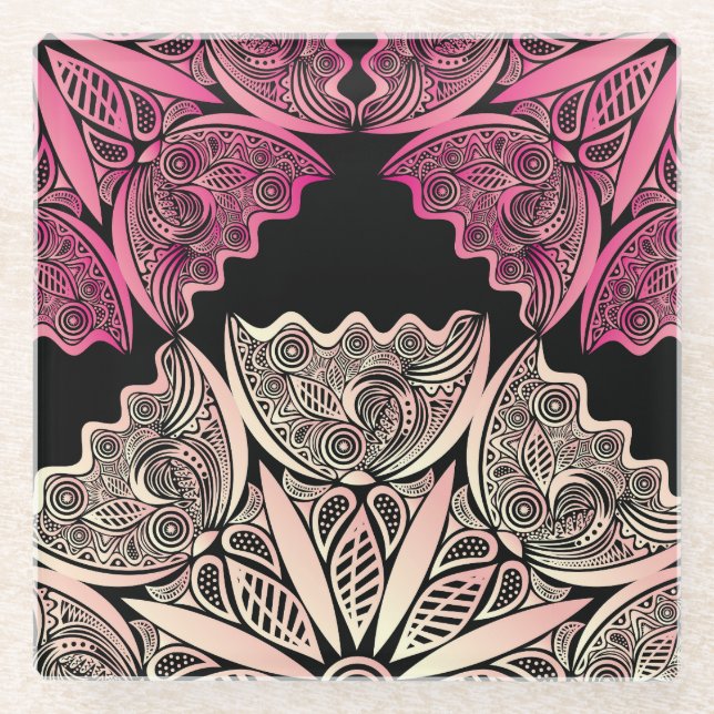 Posavasos De Vidrio Flores naturales, ilustracion vintage. (Anverso)