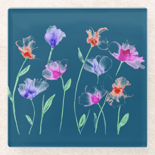 Posavasos De Vidrio Flores obscenas en Verde azulado - Pascua de vidri (Anverso)