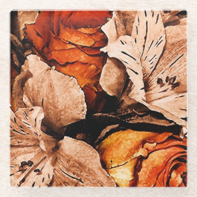 Posavasos De Vidrio Flores otoñales (Anverso)