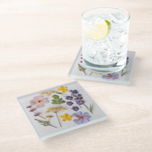 Posavasos De Vidrio Flores Prensadas