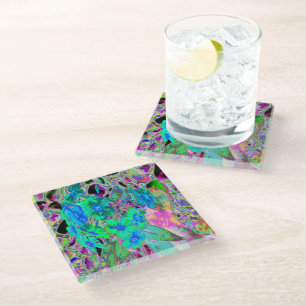 Posavasos De Vidrio Flores psicodélicas y alucinantes de color verde l