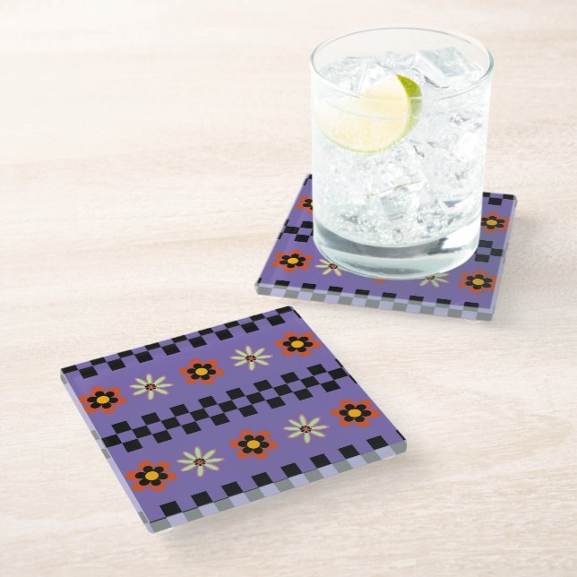 Posavasos De Vidrio Flores Punk Retro (Angular)