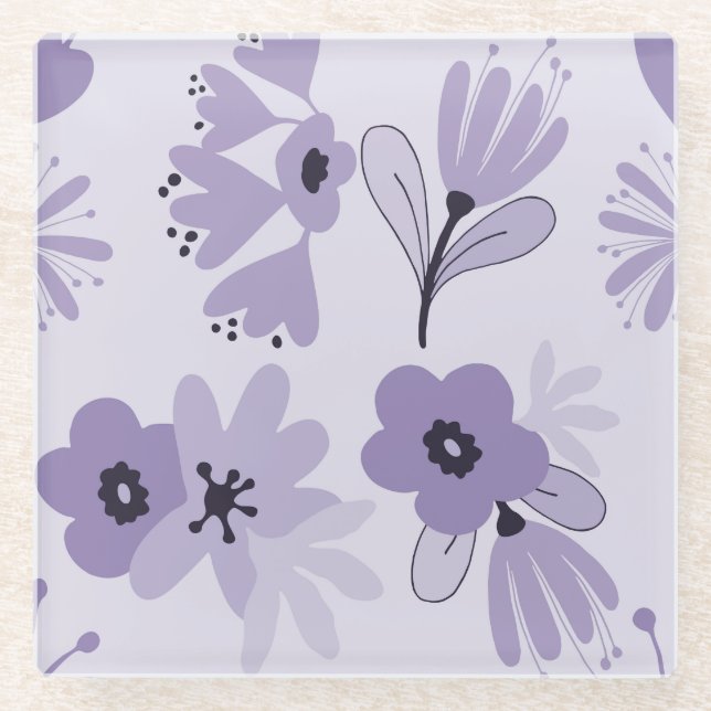 Posavasos De Vidrio Flores púrpuras (Anverso)