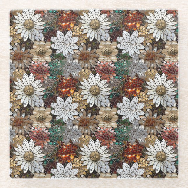 Posavasos De Vidrio Flores rojas y blancas (Anverso)