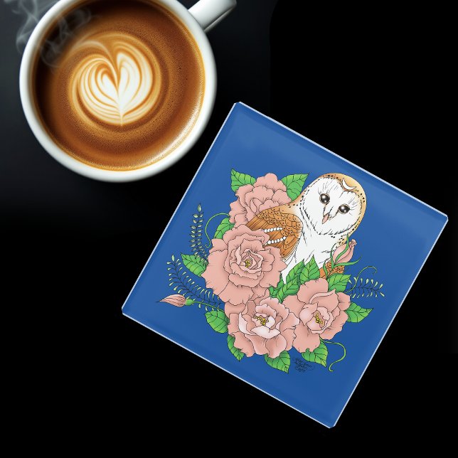 Posavasos De Vidrio Flores rosadas de búho barn azul (Subido por el creador)