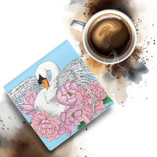 Posavasos De Vidrio Flores rosadas de cisne blanco