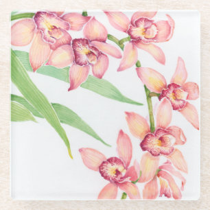 Posavasos De Vidrio Flores rosadas de la acuarela