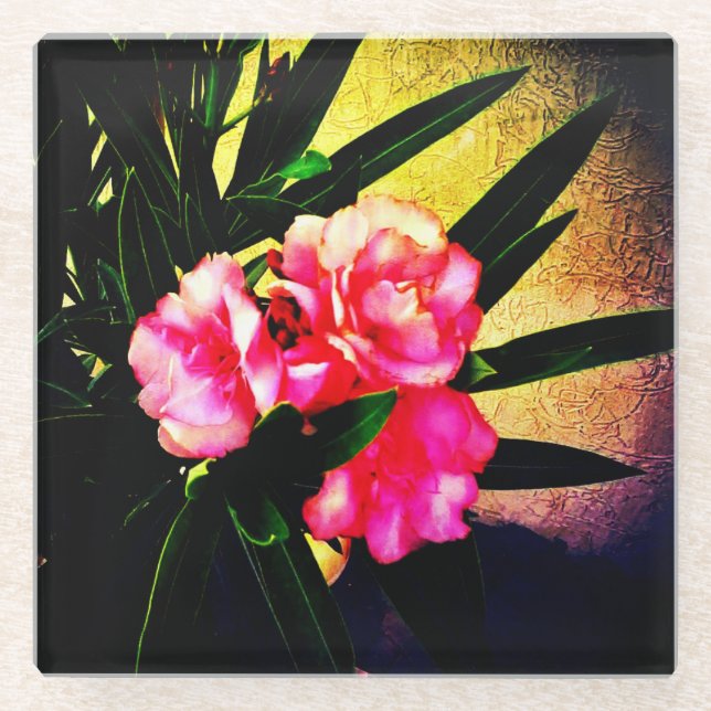 Posavasos De Vidrio Flores rosas (Anverso)