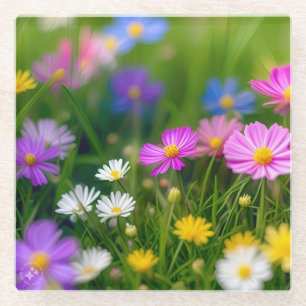 Posavasos De Vidrio Flores silvestres coloridas en el campo-17260