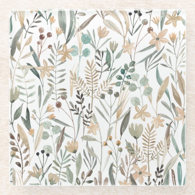 Posavasos De Vidrio Flores silvestres praderas: Encanto acuático. (Anverso)