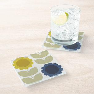 Posavasos De Vidrio Flores Tallos de Verano Retro Groovy