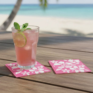Posavasos De Vidrio Flores Tropicales de Playa Rosa
