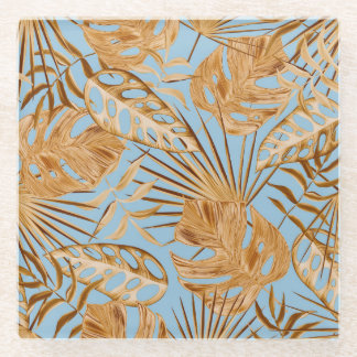 Posavasos De Vidrio Flores tropicales vibrantes: coloridas sin mar.