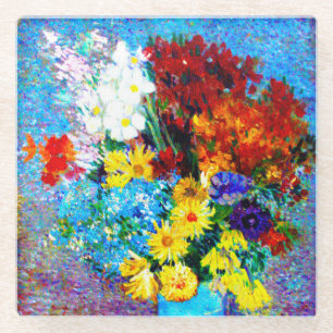 Posavasos De Vidrio Flores Van Gogh en una maleta azul