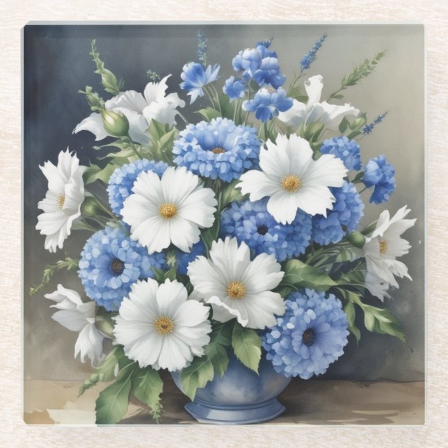 Posavasos De Vidrio Flores Vase Elegante Acuarela (Anverso)