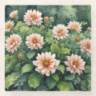 Posavasos De Vidrio Flores Verdor Acuarela Elegante