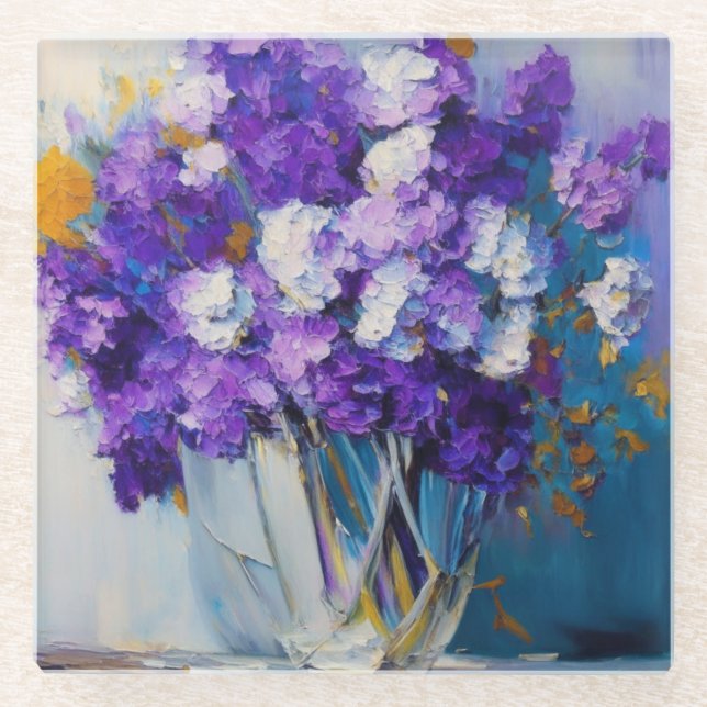 Posavasos De Vidrio Flores violetas de bonito (Anverso)