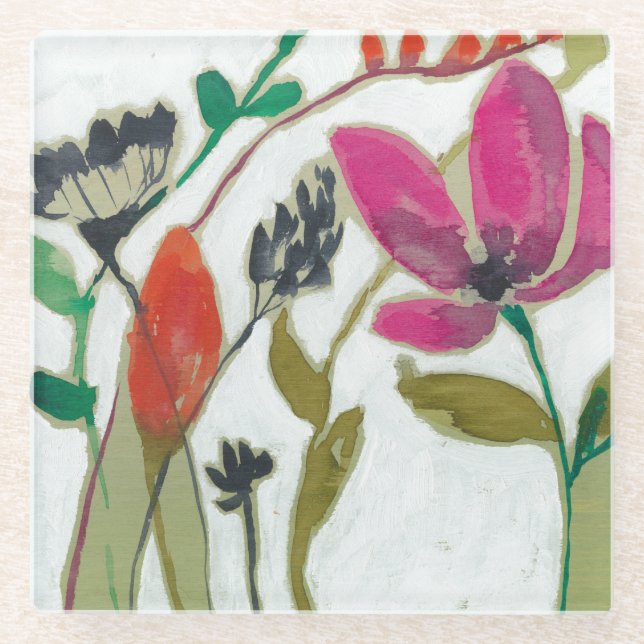 Posavasos De Vidrio Flores Vivid (Anverso)