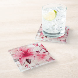 Posavasos De Vidrio Flores y capullos rosados de primavera sonrojados