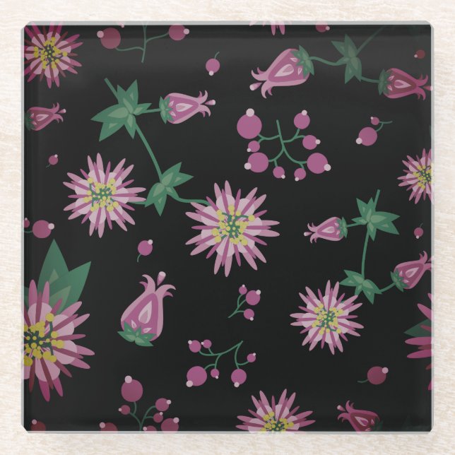 Posavasos De Vidrio Flores y niebla de bayas (Anverso)