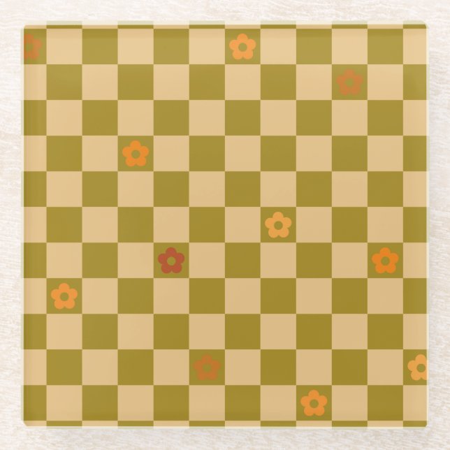 Posavasos De Vidrio Flowe Checkered Pattern - No. 02 (Anverso)